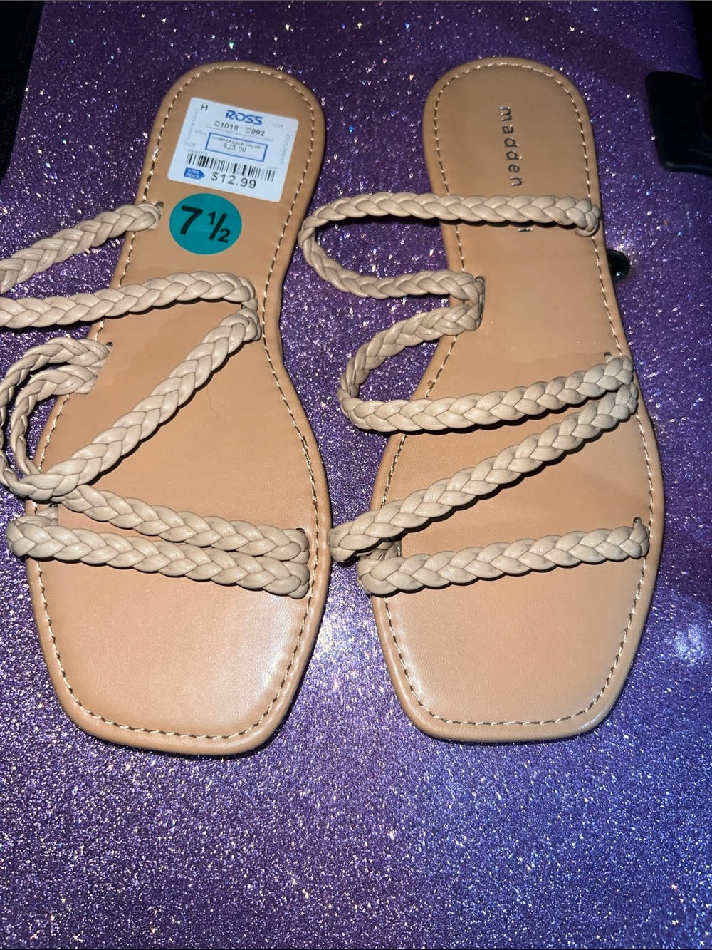 Nude Braided Strap Slide Sandals - Women's Size 7.5